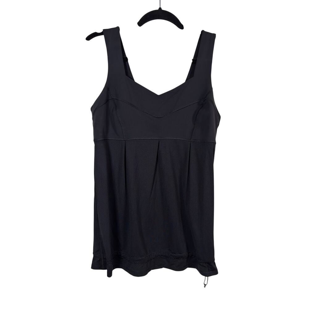 Lululemon Run: Tame Me Tank Top Womens 10 Black V Neck Front Pleat Cinch Hem